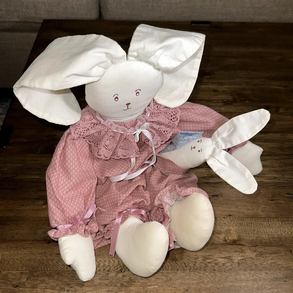 vintage floppy ear stuffed bunny rabbit handmade custom w/baby stuffed animal - Picture 6 of 14